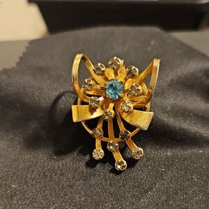 Elegant Gold and Blue Crystal Women's Pin